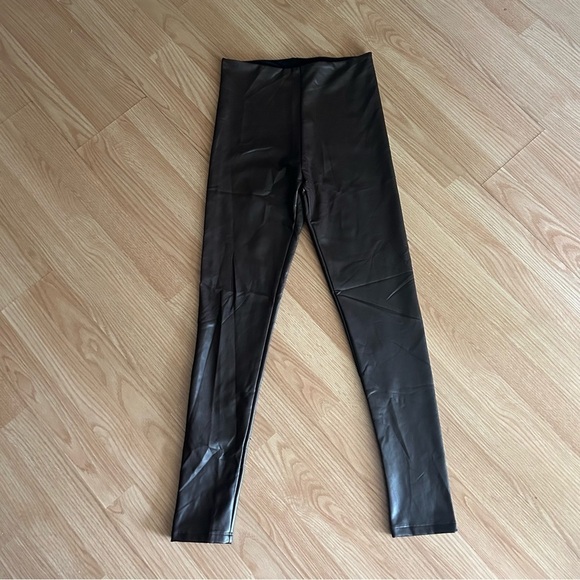 Aqua Brown Faux Leather High Waisted Leggings Small - Picture 1 of 8
